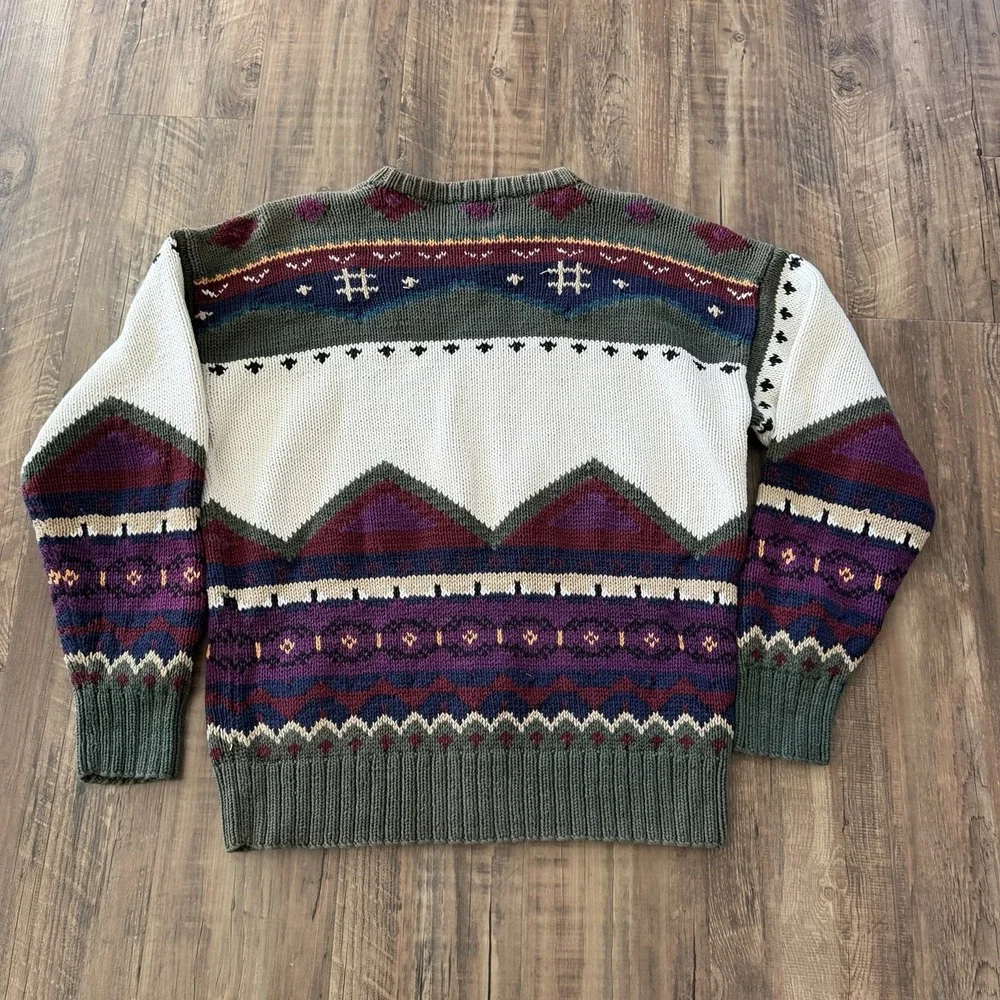 VTG Equestrian Horse Player Knit Wool Sweater Mulit Size Medium Western Ranch